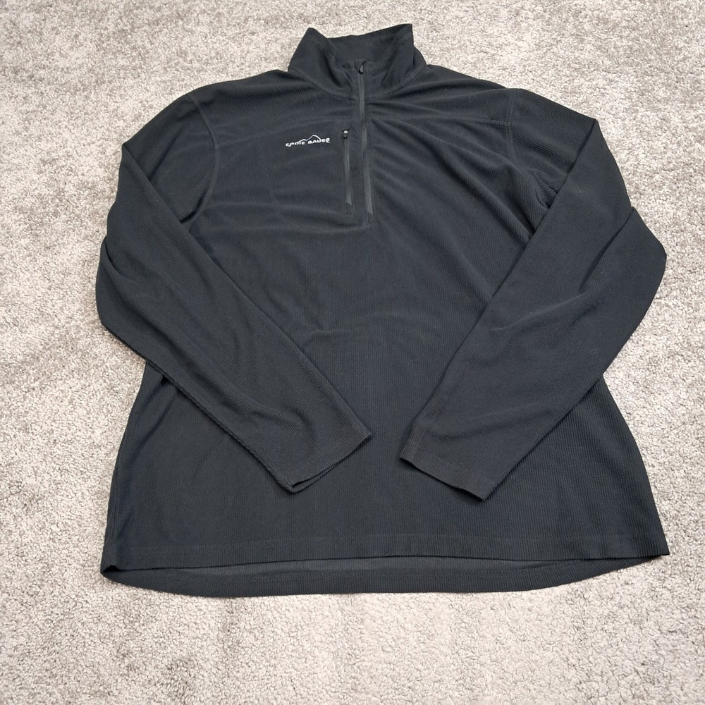 Eddie Bauer Mens 1/4 Zip Pullover Black Waffle Knit Chest Pocket EB220 XL